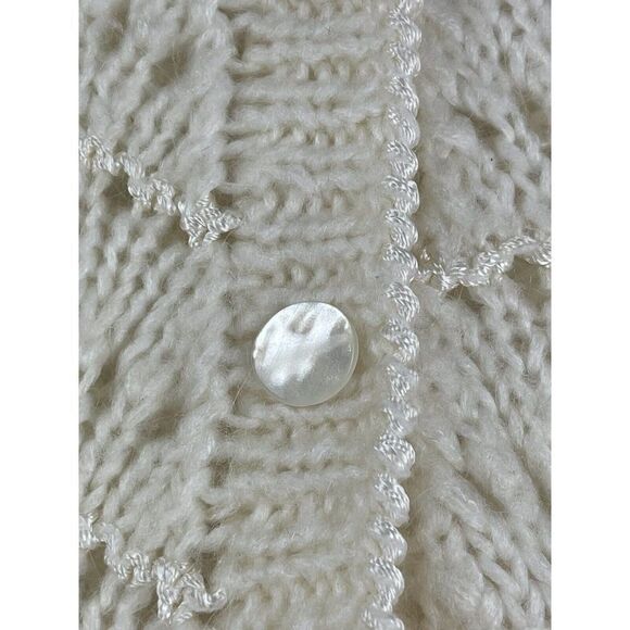 Christine Cardigan Sweater Women's Size M Ivory Acrylic Hand-Knit Long Sleeves - Picture 8 of 11